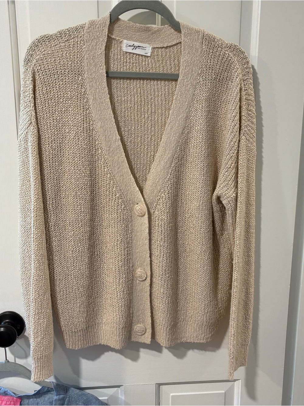 Carly Jean Los Angeles Beige V-Neck Button Cardigan